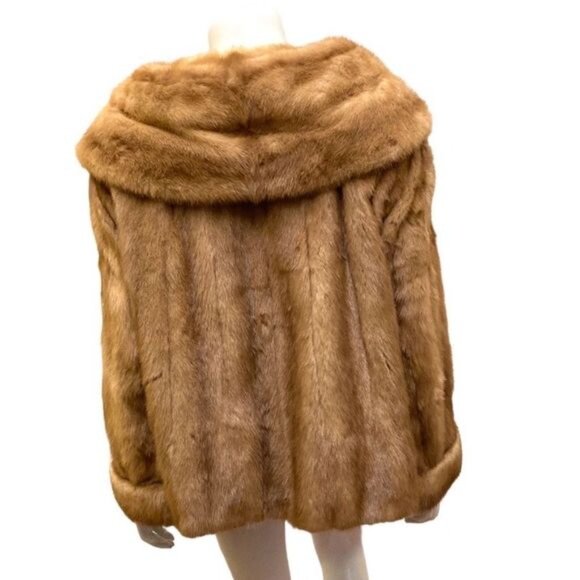 1960s Vintage Simpsons Fur Salon Glamorous Large Collar Short Tan Coat‎ - Picture 2 of 8